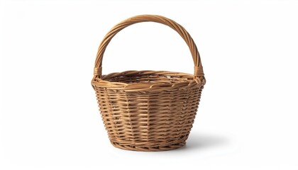Obraz premium Isolated Detailed Wicker Basketry with Handle on White Background Still Life