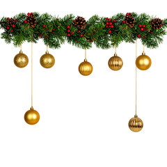 Festive Garland Ornament: A captivating garland adorned with golden ornaments and natural accents, exuding the festive spirit of holiday celebrations, a harmonious blend of elegance and cheer.