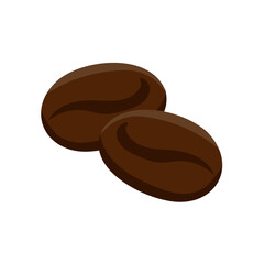 Two brown coffee beans close-up on a transparent background with subtle shading and a distinct center split representing roasted coffee seeds.