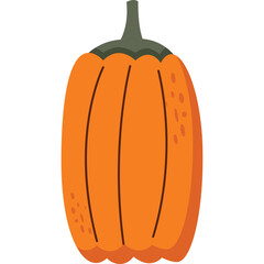 Orange Pumpkin With Green Stem On Transparent Background Isolated Autumn Harvest Vegetable Seasonal Food Graphic Design Element