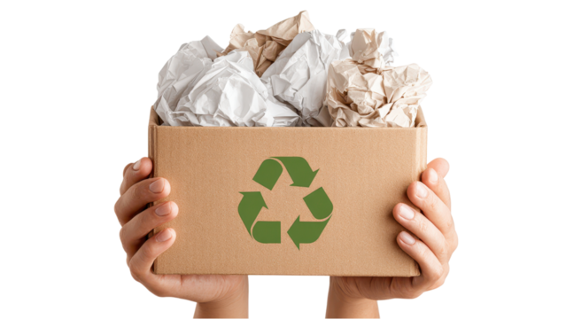 Hands Holding Recycle Box Full of Crumpled Paper