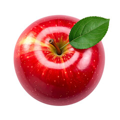 Vibrant Apple: A top-down shot of a perfect ripe, red apple, graced by a vibrant green leaf, epitomizing the purity of nature's bounty.