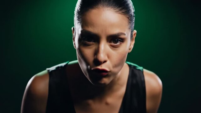 Mysterious Woman in Black Tank Top with Finger on Lips, Signaling Silence.