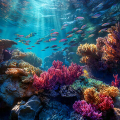 Fototapeta premium Underwater image with colorful corals and fish