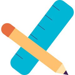 Orange Pencil With Eraser Crossed Over Teal Ruler With Markings Isolated On White Background Simple Graphic Design Tools Concept