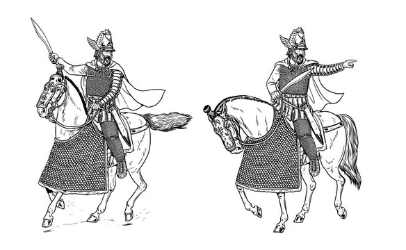 Heavily armed Pontic rider. Ancient and Medieval Cavalry Drawing.