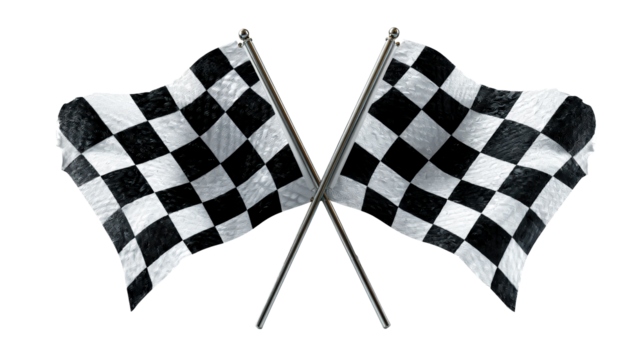 Two Crossed Checkered Flags on Poles