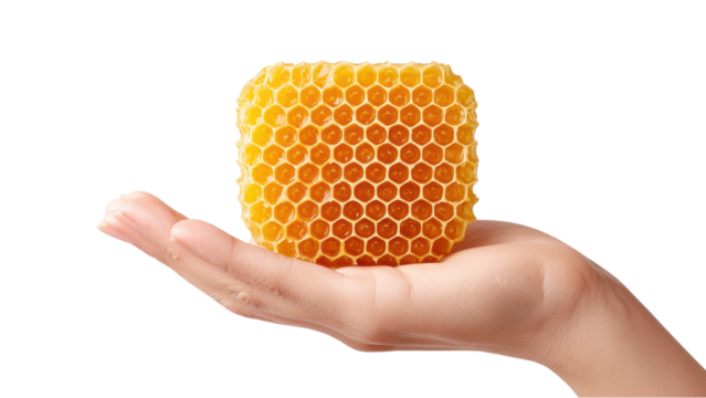 Hand Holding Honeycomb: Natural Sweetener, Healthy Food Concept
