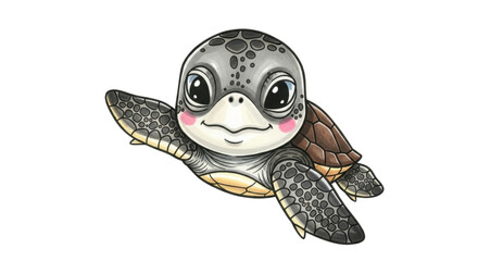 Adorable baby sea turtle with big eyes and a sweet smile, perfect for children's books, nursery decor, and educational materials, promoting marine life awareness