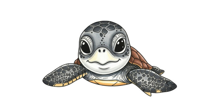 Adorable baby sea turtle swimming happily, a charming illustration perfect for children's designs and ocean conservation projects, creating a heartwarming connection