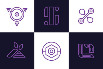 Modern abstract linear logo collection with geometric shapes and vibrant colors