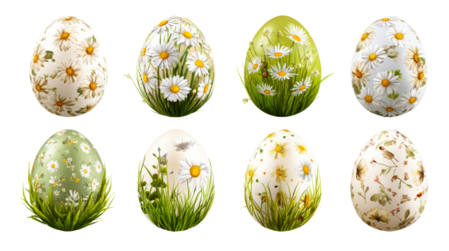 Collection of Eight Floral Easter Eggs in Grass - Powered by Adobe