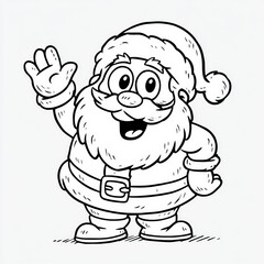 Obraz premium Santa Waving Hand, coloring page for kids, simple outline illustration. Coloring book.