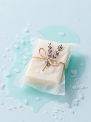 A bar of handmade soap infused with sea salt and lavender