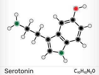 Serotonin molecule. Neurotransmitter regulating mood and sleep. Vector illustration