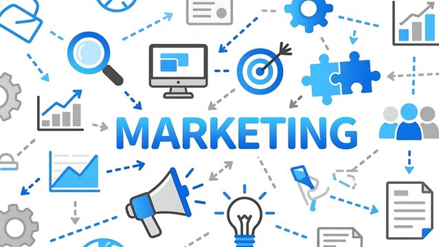 Digital marketing strategy and online business growth concept with marketing elements icons