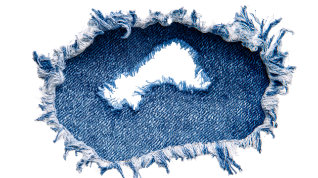 Ripped Blue Denim Fabric Texture With Frayed Edges