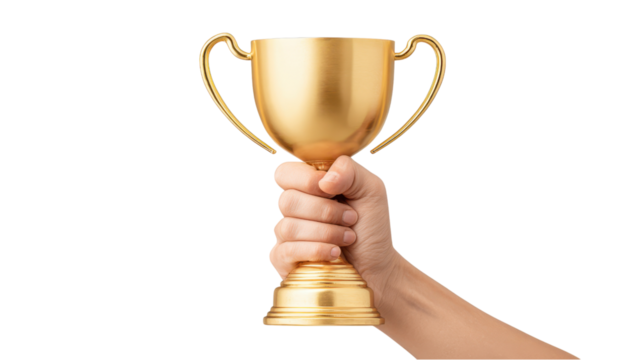 Golden Trophy in Hand: Winning Achievement and Success