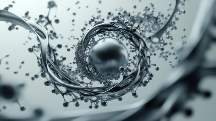 Programmable matter, a swarm of millions of microscopic catoms (claytronic atoms) shifting in unison to form a perfect, metallic sphere that then morphs into a complex gear, abstract, high-tech