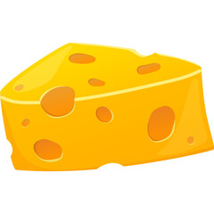 Wedge of Swiss Cheese with Round Holes and Golden Yellow Color Isolated on White Background