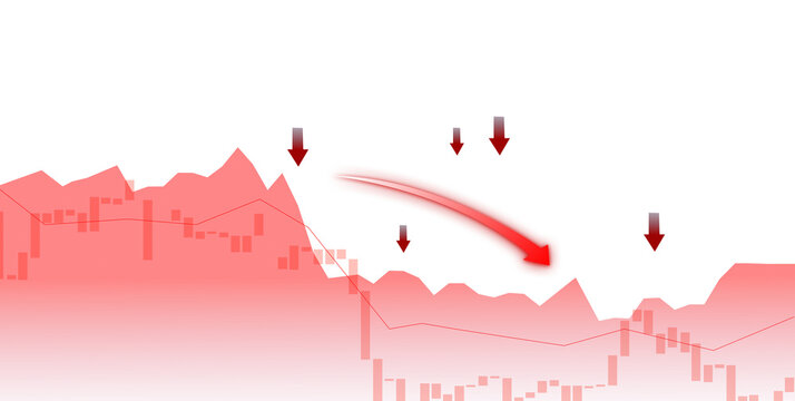 Red Stock Market Crash Chart with Falling Trend Arrow, Bearish Financial Graph, Negative Economic Downtrend, Investment Loss Indicator, Declining Price Movement and Market Volatility Illustration”