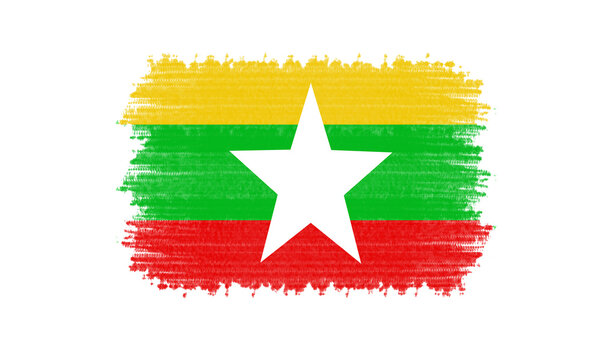 Myanmar flag with brush