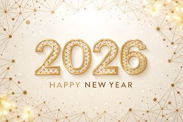 Happy New Year 2026 greeting with luxurious gold diamond-pattern numbers, festive constellation-style background, and elegant typography symbolizing celebration generative ai
