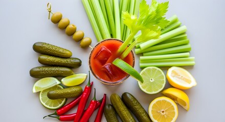 Bloody Mary Garnish Color Wheel - Top-Down Cocktail Options for National Day