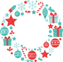 Festive Christmas Wreath with Ornaments and Red Bow Vector