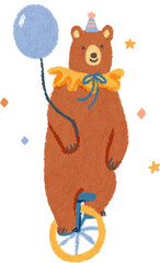 Circus Bear on Unicycle Illustration for Kids Birthday Party Decor, Nursery Decor, and Invitation