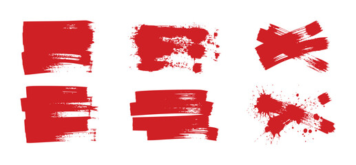 Collection of Red Paint Brush Strokes and Splatters on White Background