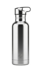 A stainless steel water bottle with a flip-top lid, perfect for hydration on the go.