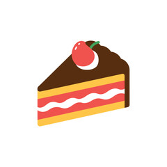 Vector illustration of a chocolate cake slice with cherry on top