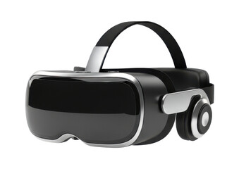 A close-up shot of a modern virtual reality headset, black and silver design.