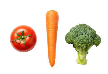A vibrant image showcasing a tomato, carrot, and broccoli, all fresh and ready to eat.