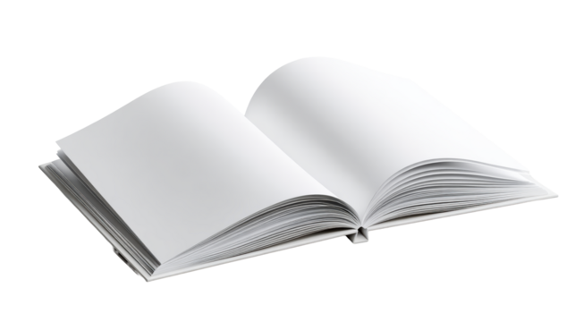 Open blank white book lying flat on surface