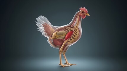 visualization of chicken anatomy showing internal organs and skeletal structure