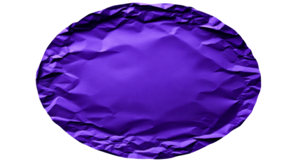 Crumpled Purple Paper Oval Shape Isolated on White Background