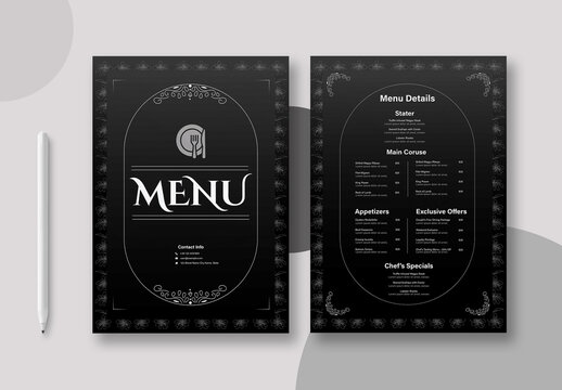 Elegant Menu For Restaurant Design Template