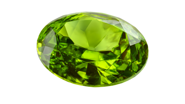 Single faceted green gemstone on white