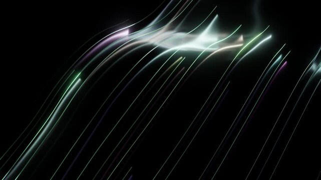 Abstract wavy green lines moving fast through space