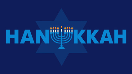 Happy Hanukkah lettering banner with menorah. Modern design for traditional Jewish holiday. Typography with Hanukkah menorah illustration. Vector design