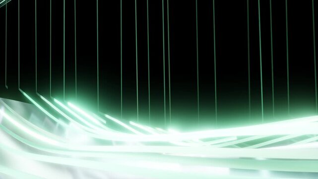 Glowing green neon lines creating an abstract light wave