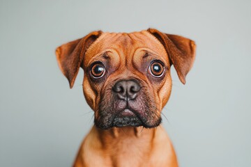 Obraz premium Charming Close-Up Portrait of Adorable Bulldog with Expressive Eyes Against a Clean Gray Background