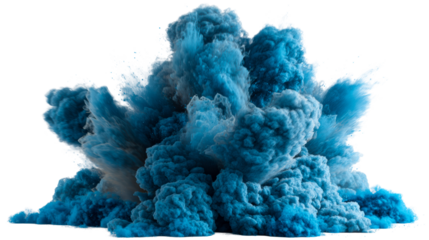 Explosive Blue Powder Cloud Burst Isolated on White Background