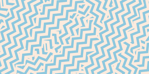 Blue and beige diagonal wavy lines seamless pattern. Simple vector abstract liquid stripes background.