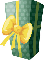 cartoon box wrapped in beautiful paper with a polka dot pattern. yellow fluffy bow.