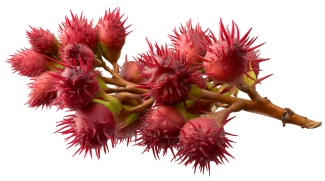 Red Spiky Seed Pods on Branch