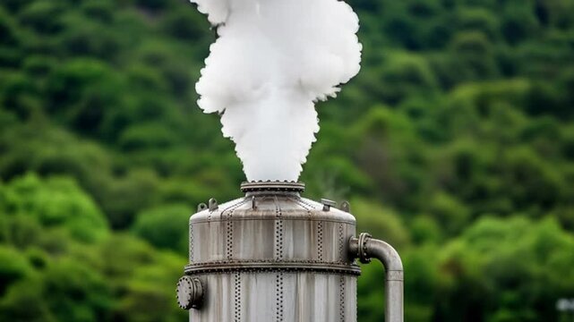 Time-lapse of Industrial Emission with Lush Green Backdrop Revealing Environmental Impact