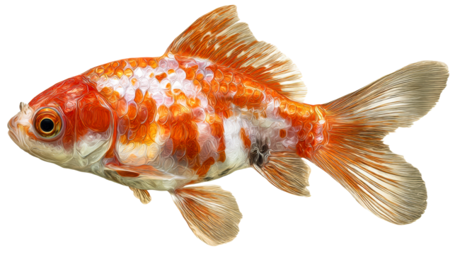 Orange and White Goldfish Swimming Isolated on White